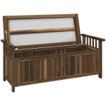 Outsunny Banc de Jardin en Bois pour Deux Personnes, Banc de Jardin Résistant aux Intempéries avec Rangement Accoudoirs 128,5 x 56 x 53,5 cm, Charbon de Bois