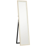 HOMCOM Oglindă Modernă în Mărime Naturală de Perete și Autoportantă, 37x157 cm, Alb și Lemn