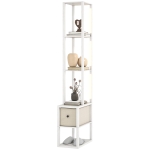 HOMCOM Lampadaire Moderne avec Étagères Ouvertes Tiroir en Tissu et Interrupteur au Sol pour Chambre Salon Blanc