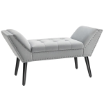 HOMCOM Polsterbank Sitzbank Klavierbank Pianobank mit Samtoptik Bettbank für Schlafzimmer Wohnzimmer, Flur, Gummiholz Hellgrau 114 x 46 x 56 cm