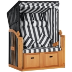 Outsunny Strandkorb mit Fußstützen, Klapptisch und Nackenrollen, Outdoormöbel, Natur + Grau + Weiß