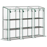 Outsunny Seră de grădină cu rafturi la 3 niveluri, seră de balcon cu 3 uși rulante cu fermoar, 215 x 46 x 151 cm, verde