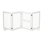 PawHut Hunde Absperrgitter Türschutzgitter mit 2 Stützfüßen, klappbares Schutzgitter mit Konfigurationsgitter, umkehrbarer Tür, 4 Stücke, Kiefernholz Weiß 215 x 38 x 75 cm