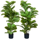 HOMCOM, Set de 2 plante artificiale Ficus Lyrata, arbori artificiali cu ghiveci inclus, înălțime 110 cm, verde