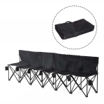 Outsunny 6 Seater Folding Sports Bench Outdoor Picnic Camping Portable Chair w/Cup Holder & Carry Bag - Black