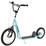 HOMCOM Trotinetă patinette cu roți mari pneumatice Ø 40 și 30 cm Înălțime Ghidon reglabil Frână AV/AR cric Oțel, Albastru