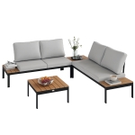 Outsunny Set Mobilier de Grădină din 4 Piese, cu 2 Canapele și 2 Măsuțe de Cafea, 141x64x62 cm, Lemn Natural