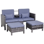Outsunny Gartengarnitur, Sitzgruppe, 3-tlg., Outdoor-Sofa, 2 Hocker, 2-5 Personen, Sitzkissen, Rattanoptik, grau
