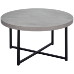 HOMCOM Masă de cafea rotundă cu efect beton ceruit din lemn și metal, Ø 80 x 45 cm, suport încrucișat