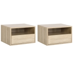 HOMCOM Set de 2 Noptiere murale, Set de 2 Noptiere, Sertar culisant, Nisa, Blat, Panouri Particule Aspect stejar Deschis