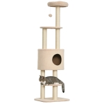PawHut Arbre à chats avec griffoir arbre à grimper pour chat avec niche et plate-formes peluche haute densité hauteur 148 cm beige