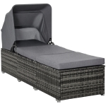 Outsunny Sonnenliege aus Polyrattan mit Sonnendach Gartenliege verstellbar Rattanliege Gartenmöbel Liege mit Kissen Grau 195 x 65 x 40 cm