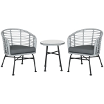 Outsunny Set Mobili da Giardino in Rattan Sintetico Stile Boho Chic con 1 Tavolino e 2 Sedie, Grigio