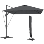 Outsunny Umbrelă de Grădină cu Manivelă Înclinabilă, Braț Lateral și Bază Rotativă, 244x244x255 cm, Gri Închis