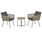 Outsunny Conjunto de Muebles de Jardín Juego de 3 Piezas Muebles de Ratán 1 Mesa Redonda y 2 Sillas Butaca con Cojines Acolchados para Balcón Terraza Acero Caqui y Gris