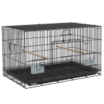 PawHut Jaula para Pájaros 77x46x45 cm Jaula Metálica para Aves con Bandeja Extraíble 2 Perchas 2 Comederos 2 Perchas Negro