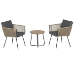 Outsunny Conjunto de Muebles de Jardín Juego de 3 Piezas Muebles de Ratán 1 Mesa Redonda y 2 Sillas Butaca con Cojines Acolchados para Balcón Terraza Acero Caqui y Gris