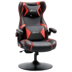 Vinsetto Chaise de gaming ergonomique avec 2 haut-parleurs intégrés base ronde hauteur réglable accoudoir relevable coussins têtière et lombaires PU noir et rouge