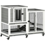 PawHut Clapier interior lemn cu roți 3 etaje rampe, 110L x 50l x 86H cm, gri și alb