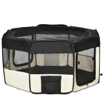 PawHut Parque Plegable para Perros de 8 Paneles Parque de Juego para Mascotas con Bolsa de Transporte Ø120x58 cm Negro