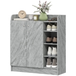 HOMCOM Meuble de rangement à chaussures pour entrée avec 4 compartiments ouverts et placard double porte - étagère réglable