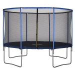HOMCOM Trampolino Elastico da Esterno, Tappeto Elastico per Bambini e Adulti da Giardino con Rete di Sicurezza e Bordo Imbottito, Giochi da Giardino e Casa, Ø366x269cm, Blu e Nero
