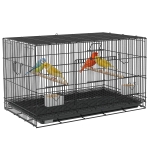 PawHut Gaiola para Pássaros 77x46x45 cm Gaiola de Metal para Pássaros com Bandeja Amovível 2 Poleiros e 2 Comedouros Preto