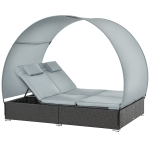 Outsunny Poly Rattan Doppelliege Sonnenliege für 2 Personen mit Sonnendach Gartenliege Stahl Polyester Grau 196 x 137 x 36,5 cm