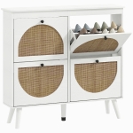 HOMCOM Dulap de pantofi 4 plier 20 de perechi raft ajustabil stil boem picioare din lemn masiv 105 x 24 x 97.5 cm alb