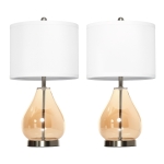HOMCOM 2-Set Tischlampen Tischleuchten E27-Fassung Nachttischlampe 40 W Glas Leinen Metall Bernstein Ø30 x 56H cm