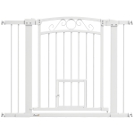 PawHut Cancellino per Cani Regolabile con Estensioni, Porta per Gatti e Apertura a Una Mano, 76-104x77cm, Bianco