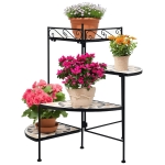 Outsunny Blumenständer 4-Stufe-Blumentreppe faltbar dekorative für Innen und Außen Garten Balkon Metall Keramikfliesen Schwarz+Beige 64 x 64 x 72 cm