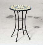 Outsunny Tavolino da Giardino in Metallo con Piano d'Appoggio a Mosaico, Ф35.5x53.5cm