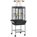 PawHut Gabbia per Pappagallini con 2 Posatoi e Scala ad Arco, in Acciaio, 62.5x62.5x156 cm, Grigia