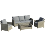 Outsunny PE-Gartenmöbelset 5tlg. für 4 Personen, Gartensitzgruppe, abnehmbare Polster, Braun + Grau
