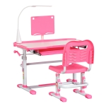 HOMCOM Escritorio y Silla para +6 Años con Altura Ajustable e Inclinable 80x49,5x82-104 cm y 35,5x43,5x63-73 cm Rosa