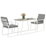 Outsunny Set de Gradina cu Masa si Scaune cu Perne Detasabile, Blat din Sticla si Cadru din Otel, 108x60x72 cm, Alb