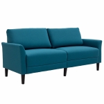 HOMCOM Canapé 3 Places Style Contemporain assises Larges Profondes accoudoirs courbés piètement effilé Bois hévéa Noir Polyester Bleu Canard