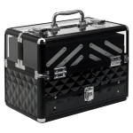 HOMCOM Maletín de Maquillaje Bisutería Organizador Cosméticos Portátil Múltiples Niveles Con Asa y Bandejas Desplegables Aleación de Aluminio 30x18,5x22 cm Transparente y Negro