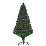 HOMCOM Árbol de Navidad 150cm Artificial Árboles de Abeto con Soporte Fibra Óptica Brillante LED Multicolor Ignífugo