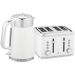 HOMCOM Electric Stainless Steel Kettle and Toaster Set, 3000W 1.7L UK Strix Thermostat Fast Boil Kettle w/ Limescale Filter, Cool Touch Body, 4 Slice Toaster with 7 Browning Levels, Crumb Tray, White