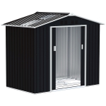 Outsunny Abrigo de Jardim 2,42 m 213x130x185 cm Abrigo de Jardim Metálico para Armazenamento com 2 Portas Deslizantes e 4 Janelas Cinza Escuro