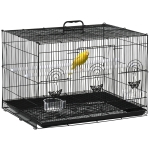PawHut Jaula para Pájaros 60x41x41 cm Pajarera de Metal con Comederos 2 Perchas 3 Puertas y Asa de Transporte para Pájaros Pequeños Canarios Periquitos Negro