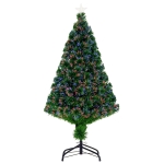 HOMCOM Sapin de Noël Artificiel Lumineux 120H cm Fibre Optique Multicolore + Support Pied 130 Branches étoile Sommet Brillante Vert
