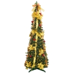 HOMCOM Árbol de Navidad Plegable con Luces LED en Blanco Cálido y Adornos Pre-instalados para Interior Ø60x180 cm Verde