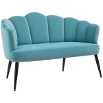 HOMCOM Divano 2 Posti in Velluto con Gambe in Metallo e Schienale a Conchiglia, 132x66x80cm, Verde