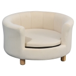 PawHut Canapea Tapițată pentru Câini cu Spătar și Pernă Detașabilă, Culcuș pentru Pisici de Interior, 65x64x37 cm, Crem