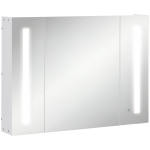 kleankin Spiegelschrank 3 Spiegeltüren LED-Lichter 90 × 15 × 65 cm Weiß