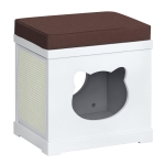 PawHut Cuccia Casetta per Gatti in Legno con 2 Cuscini e Tiragraffi Rimovibili, Bianco e Marrone, 41x30x36cm
