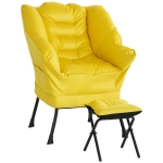 HOMCOM Sillón de Salón con Otomana Sillón de Relax con Bolsillos Laterales y Patas de Acero para Sala de Estar Dormitorio Amarillo